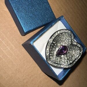 Silver Heart Pendant with Purple Gemstone